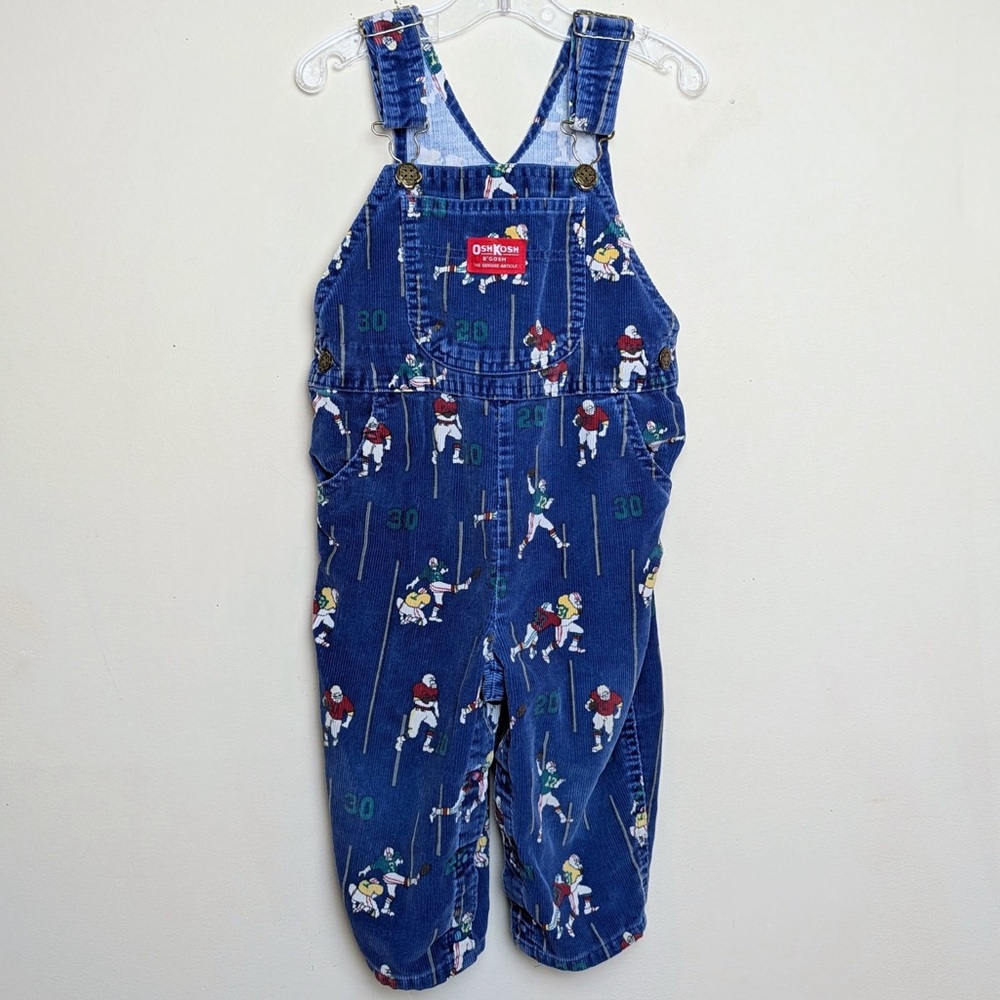 Vintage OshKosh B'gosh Corduroy Overalls with Football Print